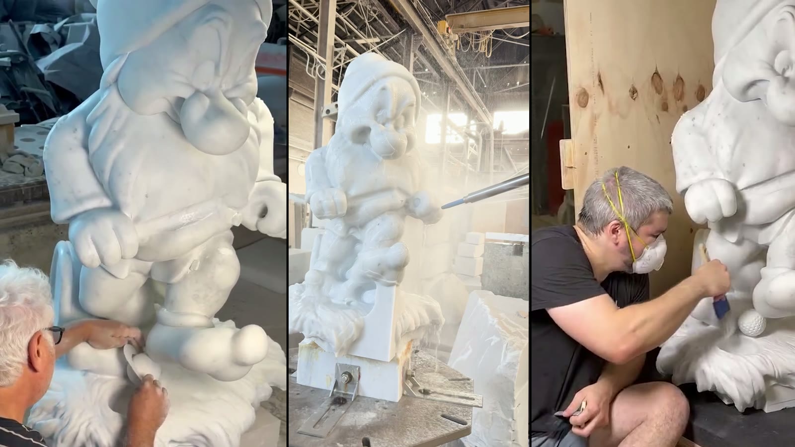 Expert stone artisans hand-finishing the marble Grumpy